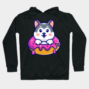 Cute baby husky with doughnut cartoon Hoodie